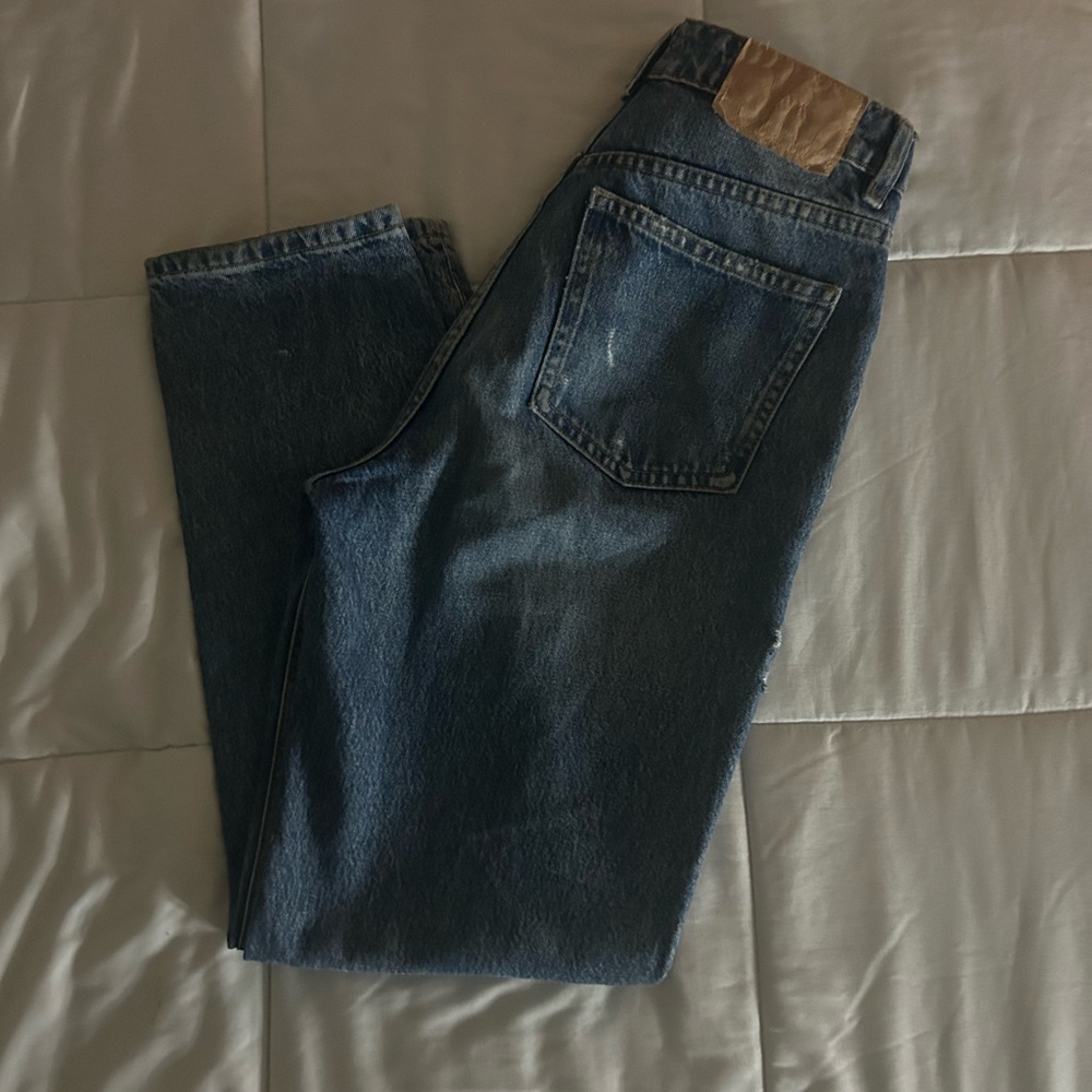 Zara Blue High Rise Distressed Jeans